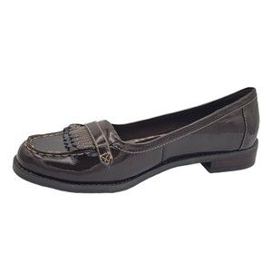 GH Bass & Co Womens Comfortable Shiny Cocoa Brown Slip On Loafers 10M